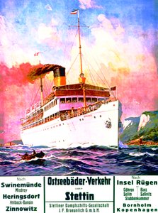 &39;Banhos do Mar do Leste Transporte: Szczecin&39;, cartaz de propaganda da Companhia de Navios a vapor Szczecin, 1908